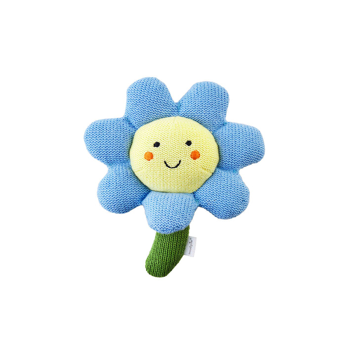 Blue Flower Knit Rattle
