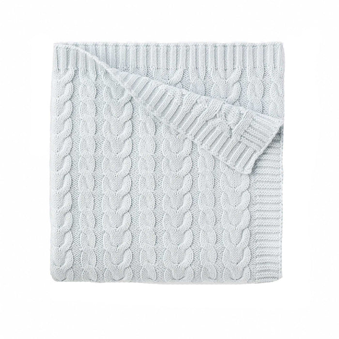 Pale Blue Horseshoe Cable Knit Blanket