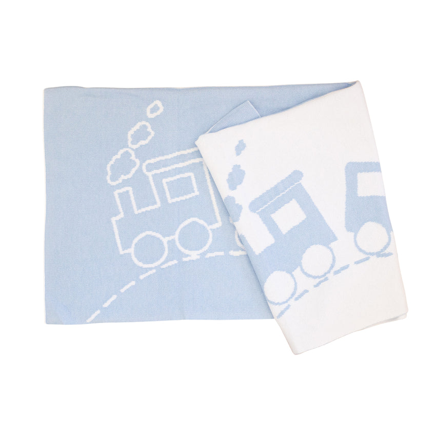 Blue Train Intarsia Reversible Blanket