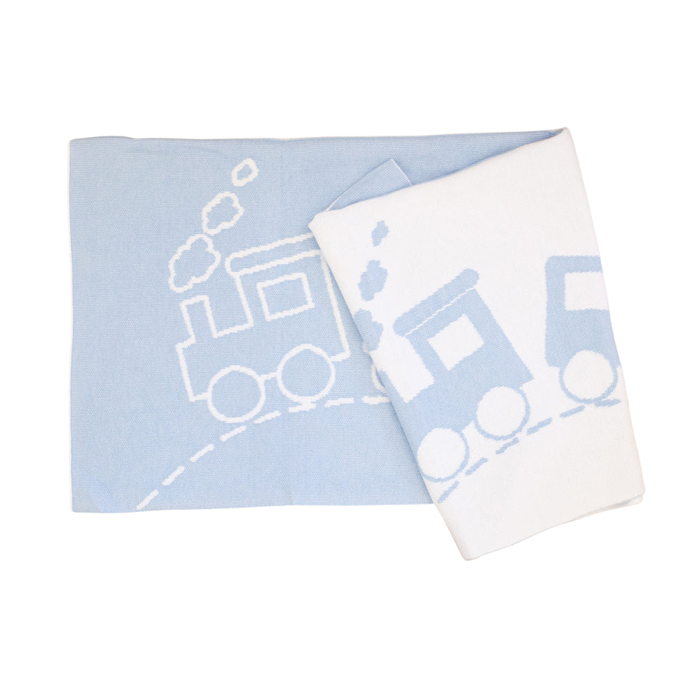 Blue Train Intarsia Reversible Blanket