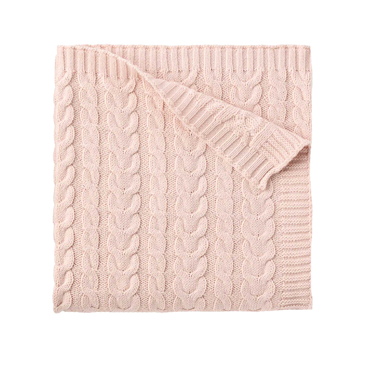 Blush Horseshoe Cable Knit Blanket