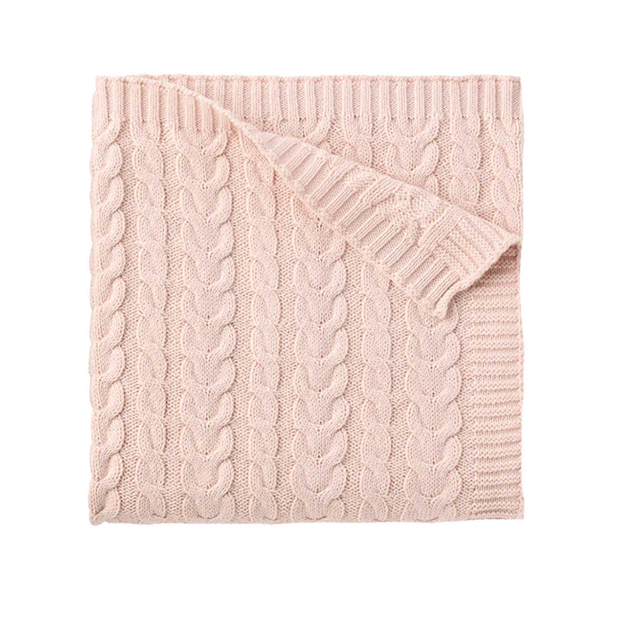 Blush Horseshoe Cable Knit Blanket