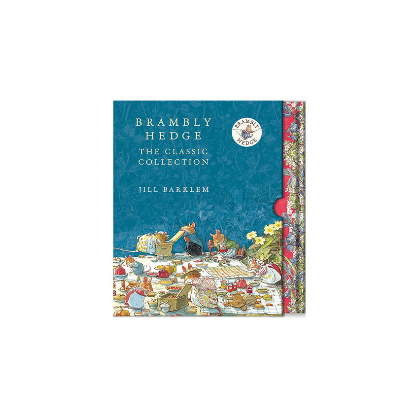 Children's book 'Brambly Hedge: The Classic Collection' by Jill Barklem, featuring a dark teal cover with whimsical animal picnic illustrations and a floral-patterned spine band, shown on a plain white background.