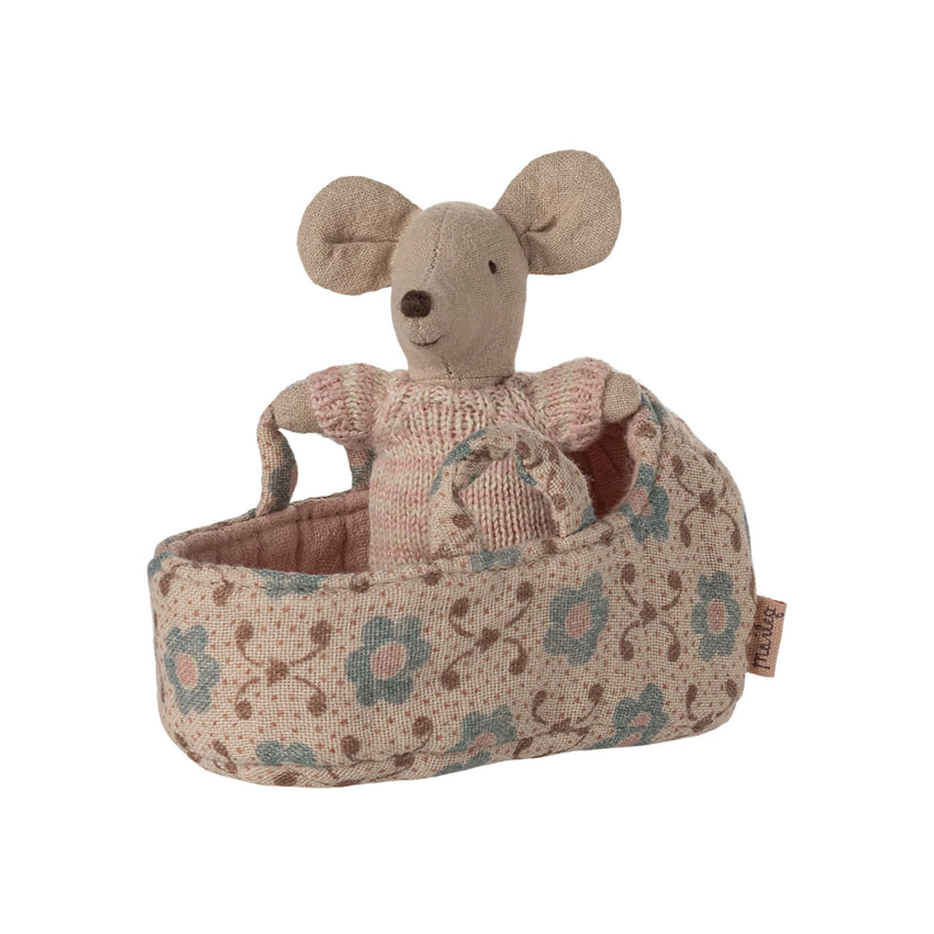 Baby Mouse in Rose Carry Cot