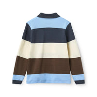 Blue/Brown Stripe Pique Polo LS