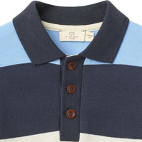 Blue/Brown Stripe Pique Polo LS
