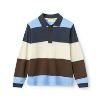 Blue/Brown Stripe Pique Polo LS