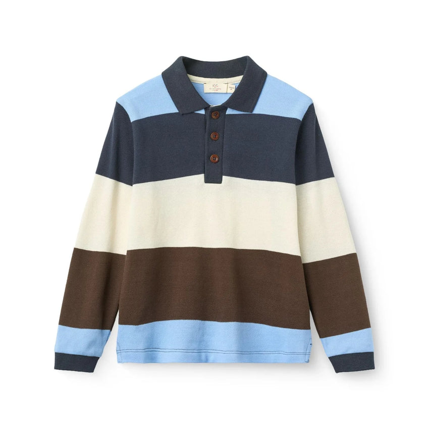 Blue/Brown Stripe Pique Polo LS