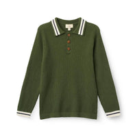 Dark Green Waffle Polo LS