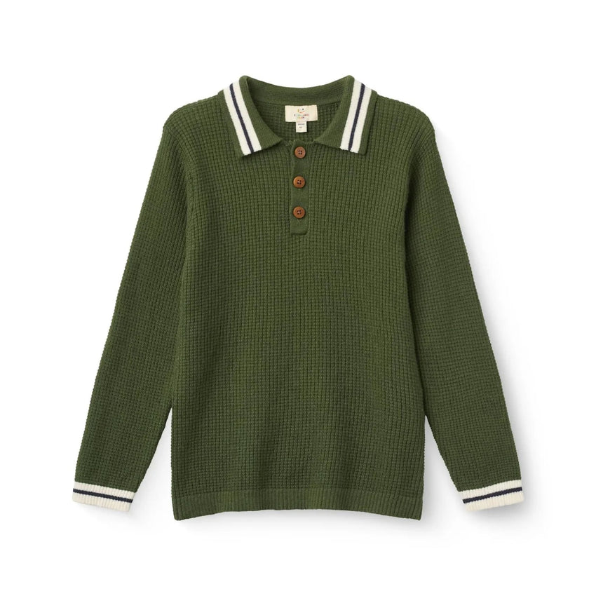 Dark Green Waffle Polo LS