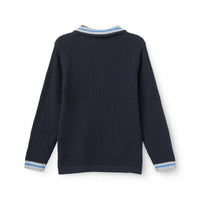 Navy Waffle Polo LS