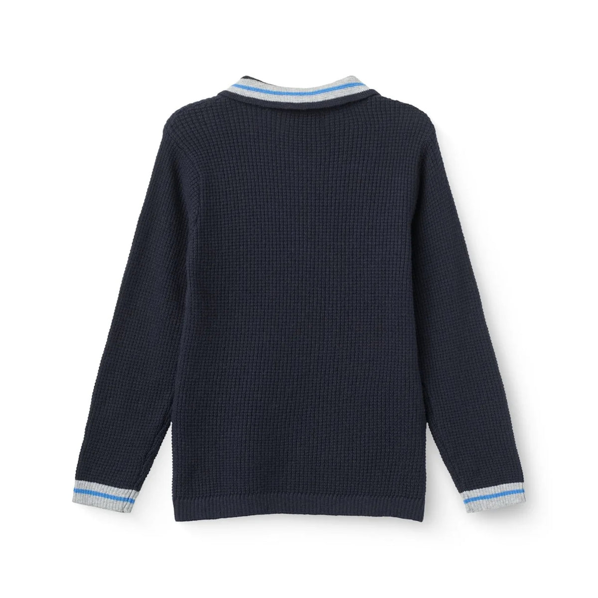 Navy Waffle Polo LS