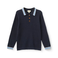 Navy Waffle Polo LS