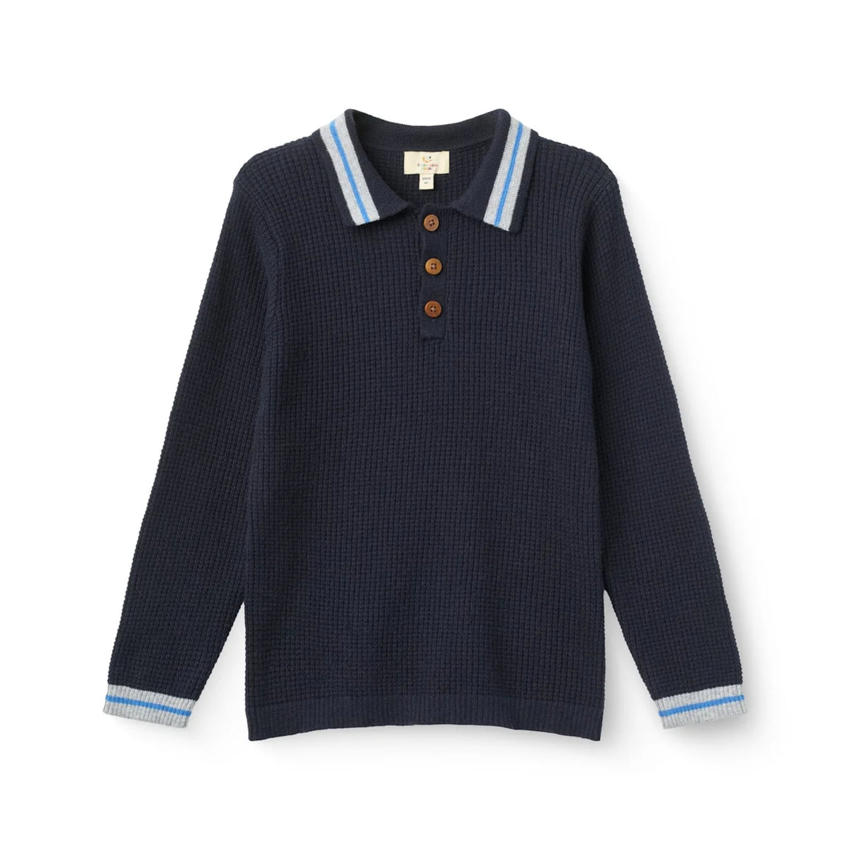 Navy Waffle Polo LS