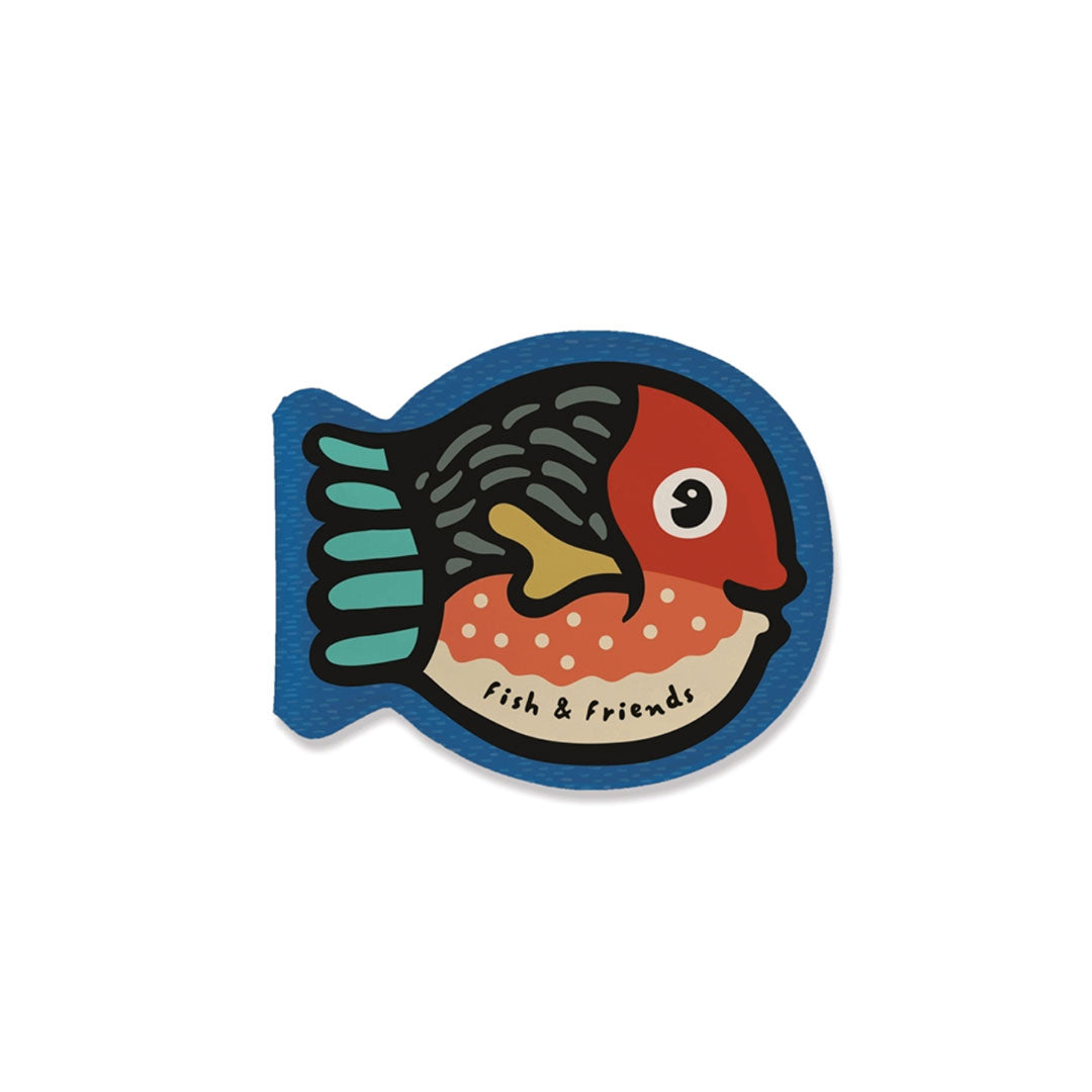 Bath book in shape of a fish with 'fish & friends' text 