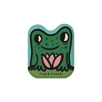 Bathtub book with green frog-shaped cushion with a pink flower