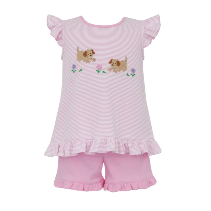 Garden Puppies Pink Stripe Short Set
