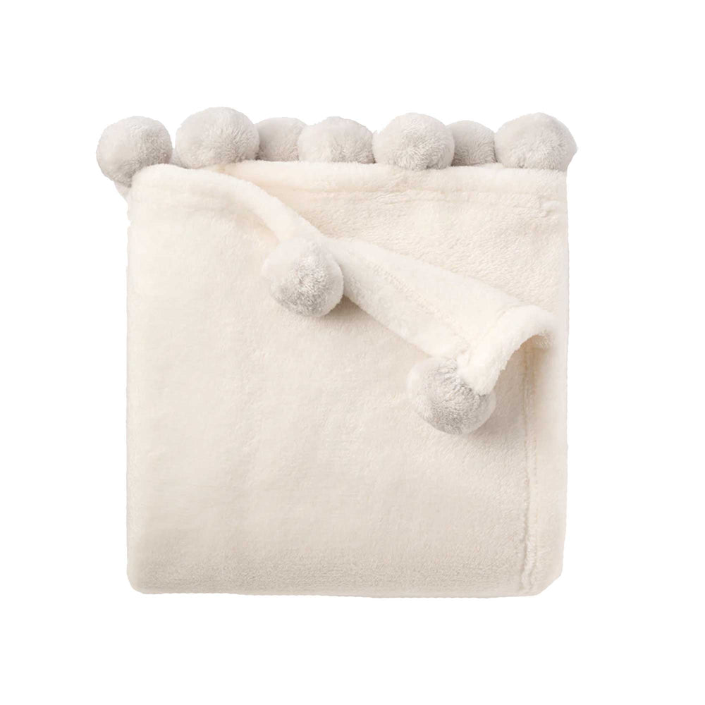 Gray Pom Fleece Blanket