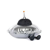 Toy flying silver saucer on a white background.
