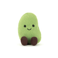 Front view of a plush edamame bean toy on a white background.