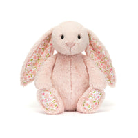 pink and floral bunny stuffed animal plushy on a white background