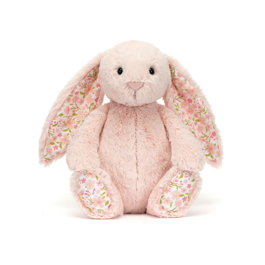 pink and floral bunny stuffed animal plushy on a white background