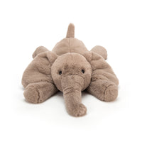 Soft fabric elephant plush toy on a white background.