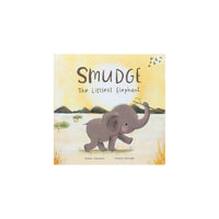 Book cover of 'Smudge the Littlest Elephant' with an illustration of an elephant on a yellow background.