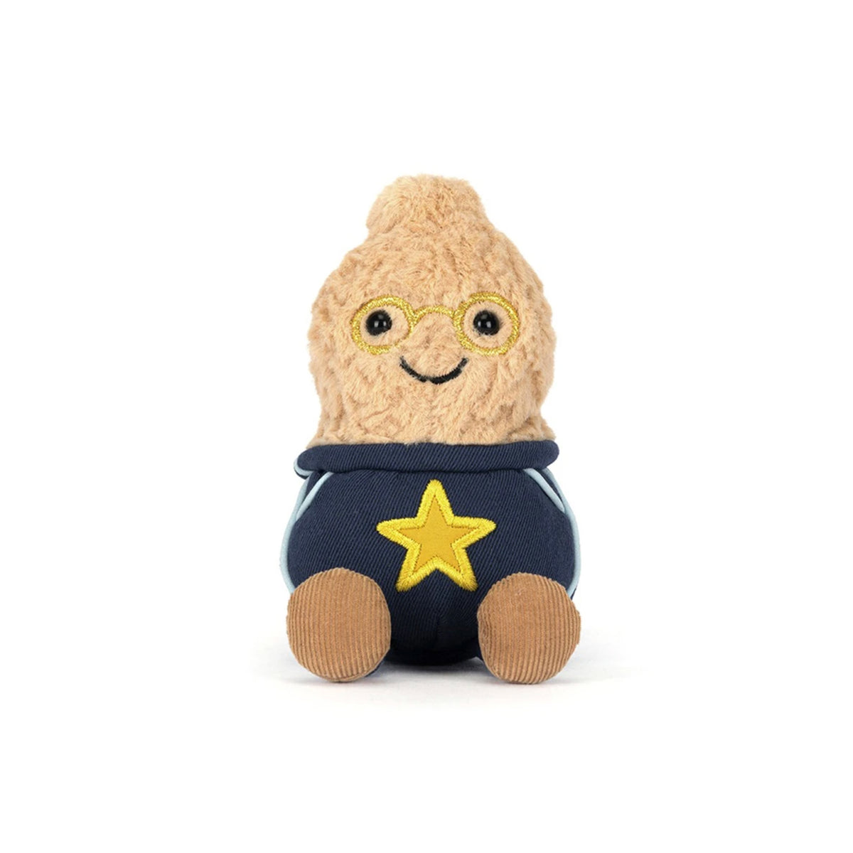 Plush toy peanut in star student outfit - navy outfit with gold star 