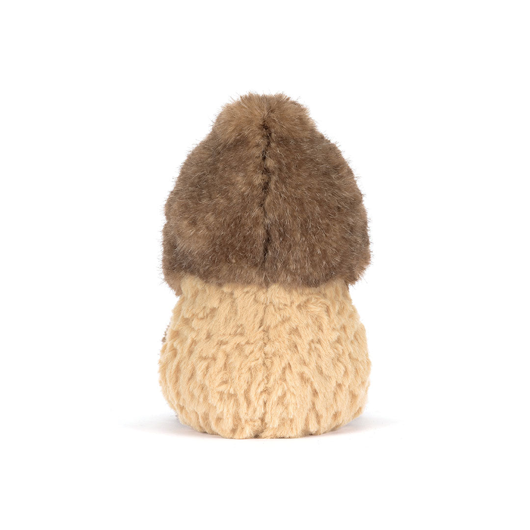 Back view of stuffed peanut with fuzzy hat  shown on a white background.
