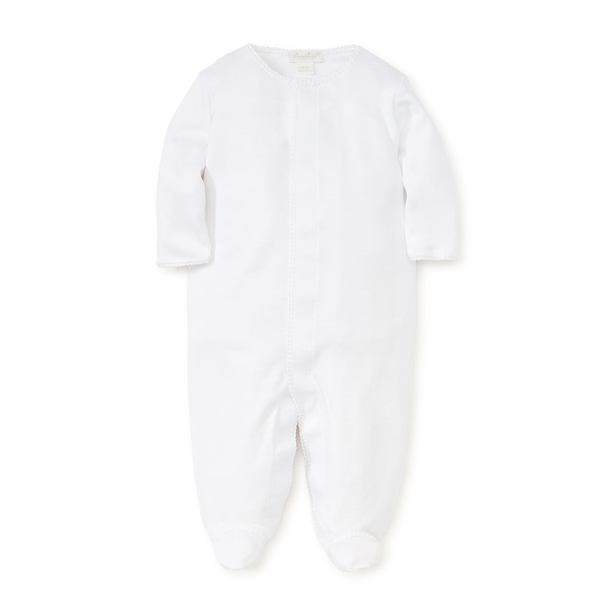 White baby footie on a white background.