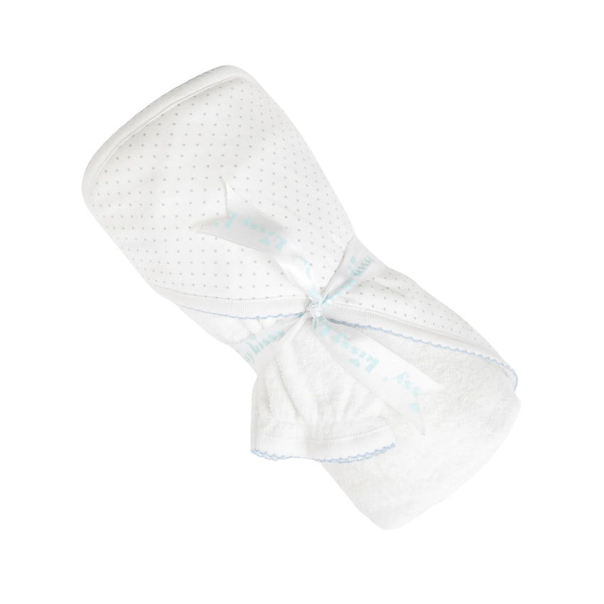 White with Light Blue Dots Towel with Mitt