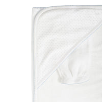 White with Light Blue Dots Towel with Mitt