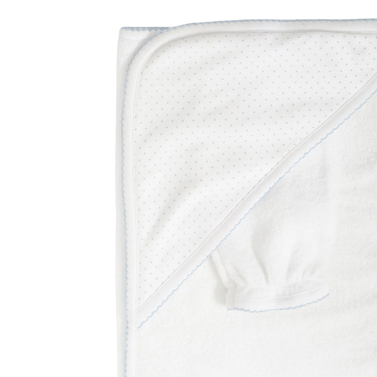 White with Light Blue Dots Towel with Mitt