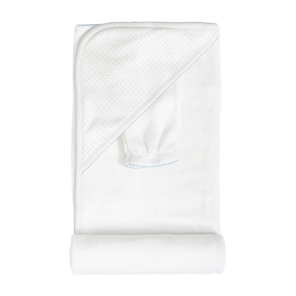 White with Light Blue Dots Towel with Mitt