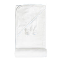 White with Light Blue Dots Towel with Mitt