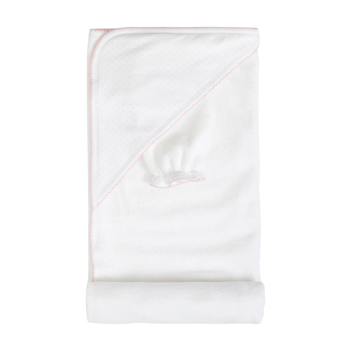 White with Pink Dots Towel with Mitt