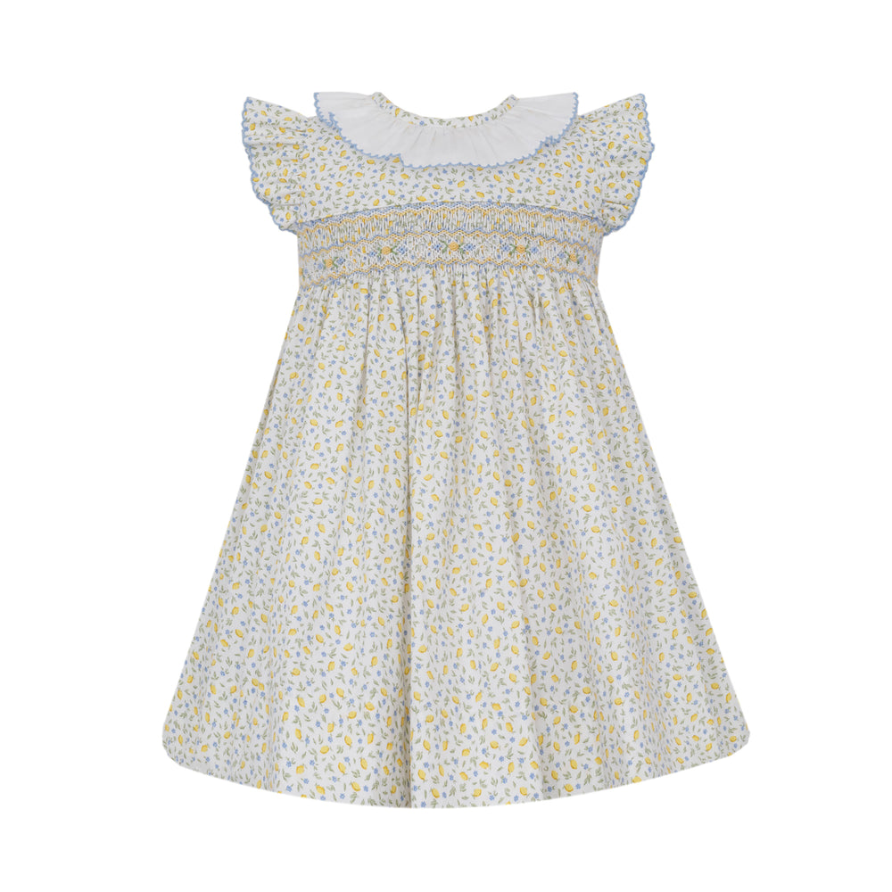 Lemon Print Dress with Ruffle Sleeves