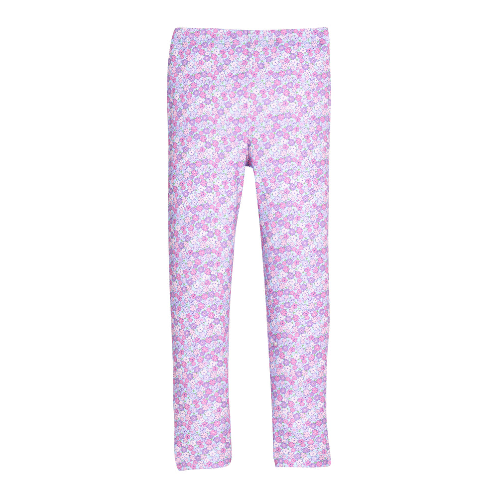 Pink floral leggings on a white background.