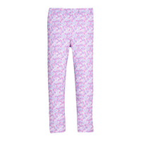 Pink floral leggings on a white background.