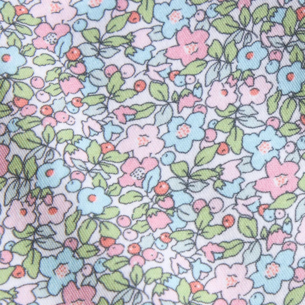 Floral fabric in blues, pinks and green colors.