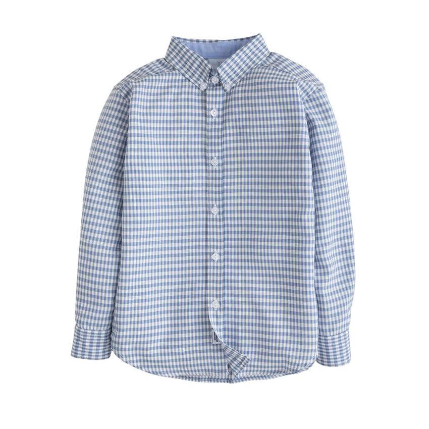 Gray Blue Gingham Button Down Shirt