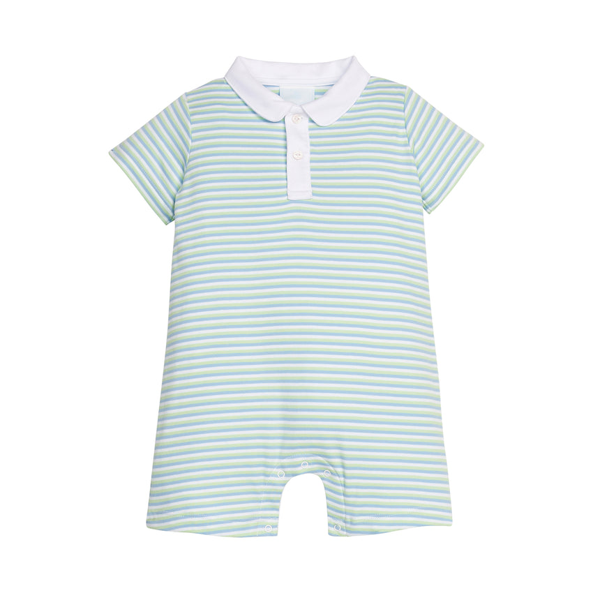 Peter Pan Polo Romper in Greenview Stripe