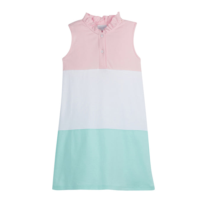 Pink Color Block Hasting Polo Dress