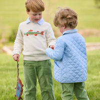 Long Sleeve Polo in Light Blue Stripe
