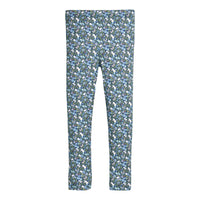 Blue and green floral leggings on a white background.