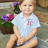Peter Pan Polo Romper in Light Blue Stripe