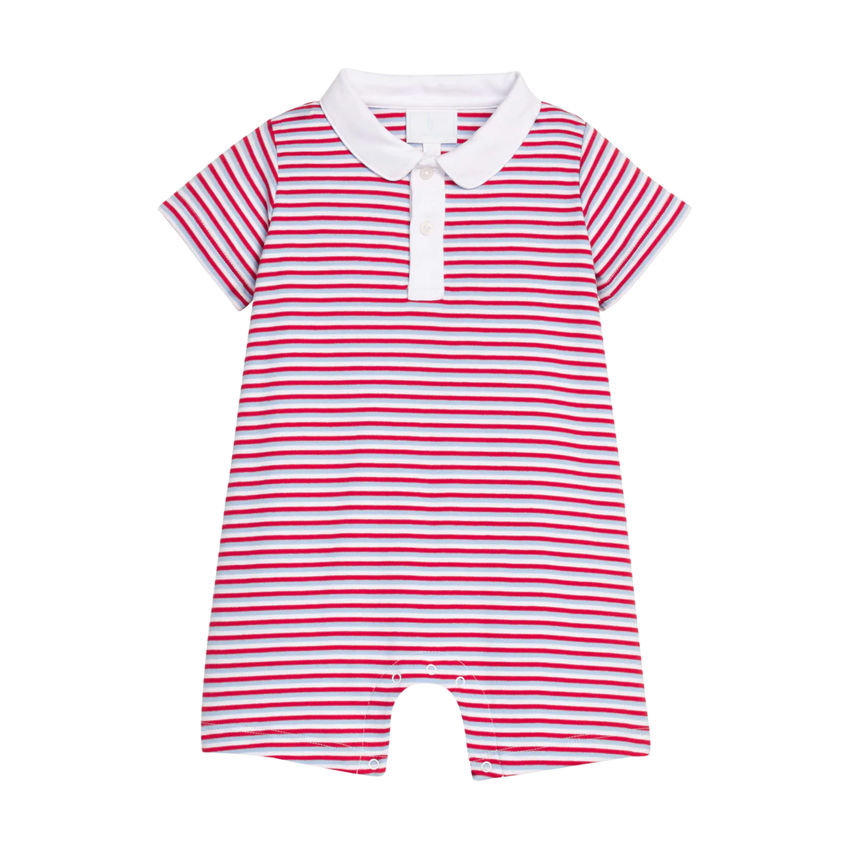 Peter Pan Polo Romper in Americana Stripe