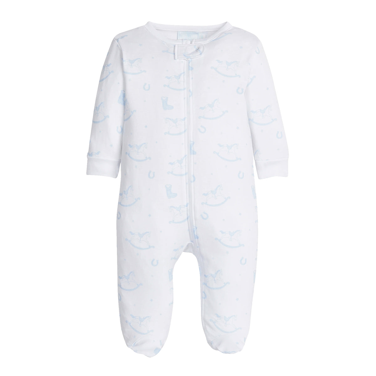 Blue Rocking Horse Zippered Footie