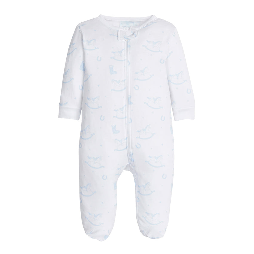 Blue Rocking Horse Zippered Footie